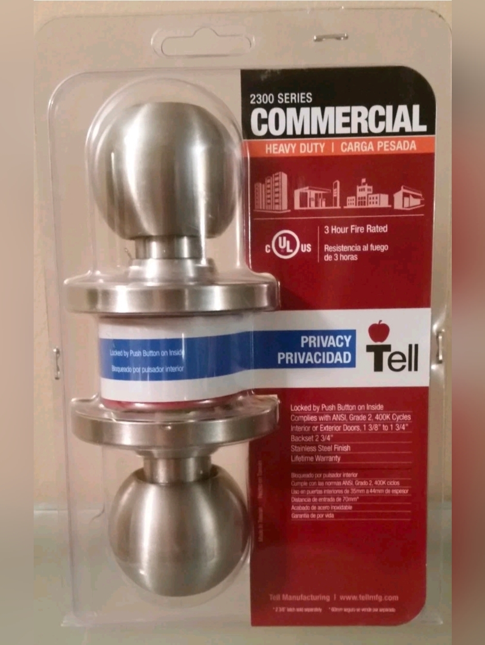 TELL CL500004 Commercial Heavy Duty 2300 Series Privacy Ball Knob Lock NIP